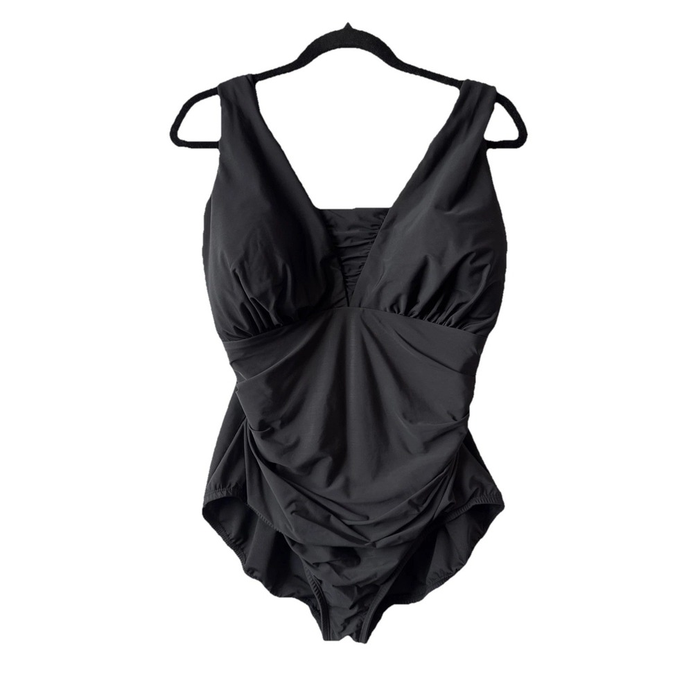Lands' End Grecian‎ Slendersuit Swimsuit 16W Padded Bra Ruched Tummy Flattering